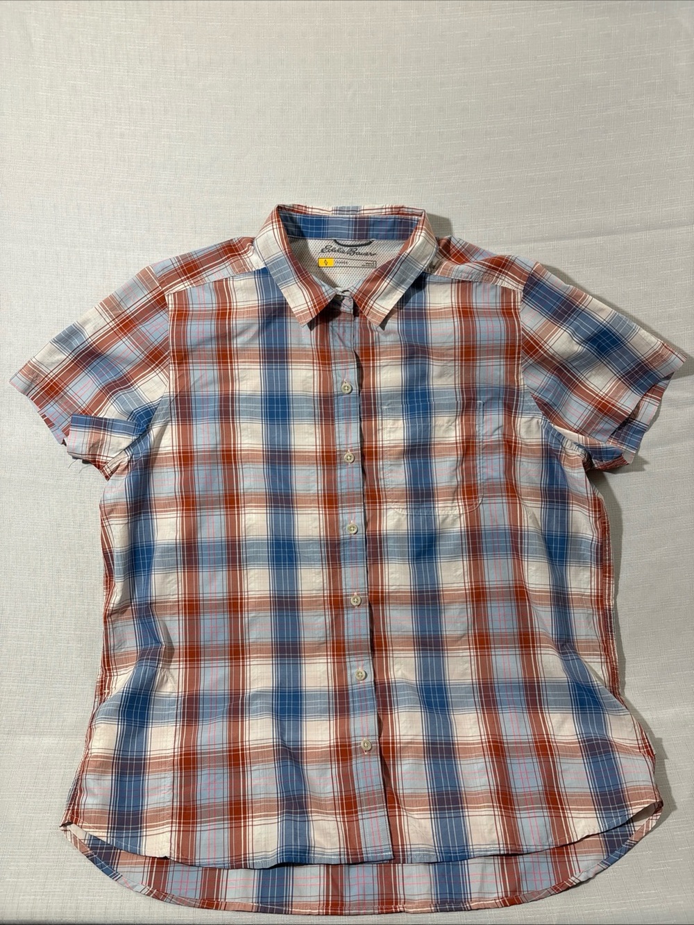 Eddie Bauer Short-Sleeve Plaid Button-Down — Blue & Rust